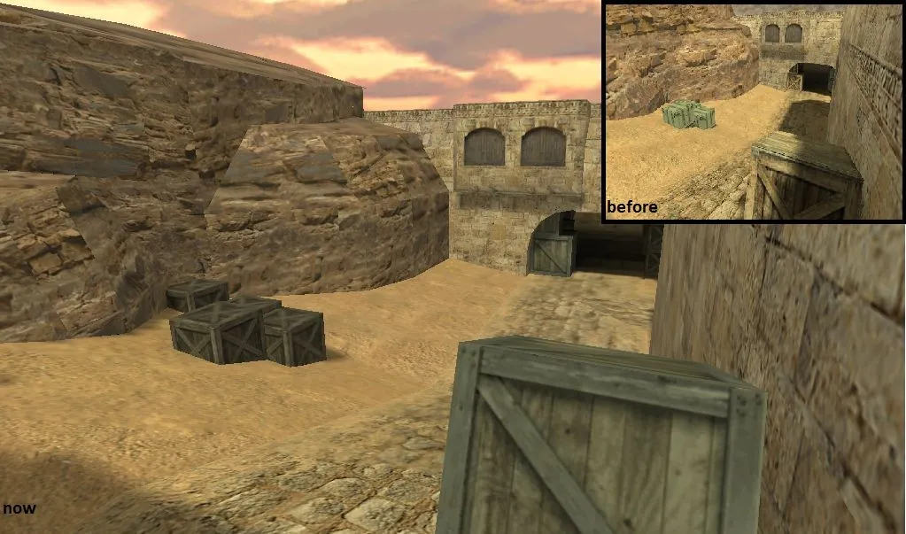 Скриншот  de_dust2_bliz для CS 1.6: баланс сторон, точки, .nav для ботов и оптимизация wpoly/epoly