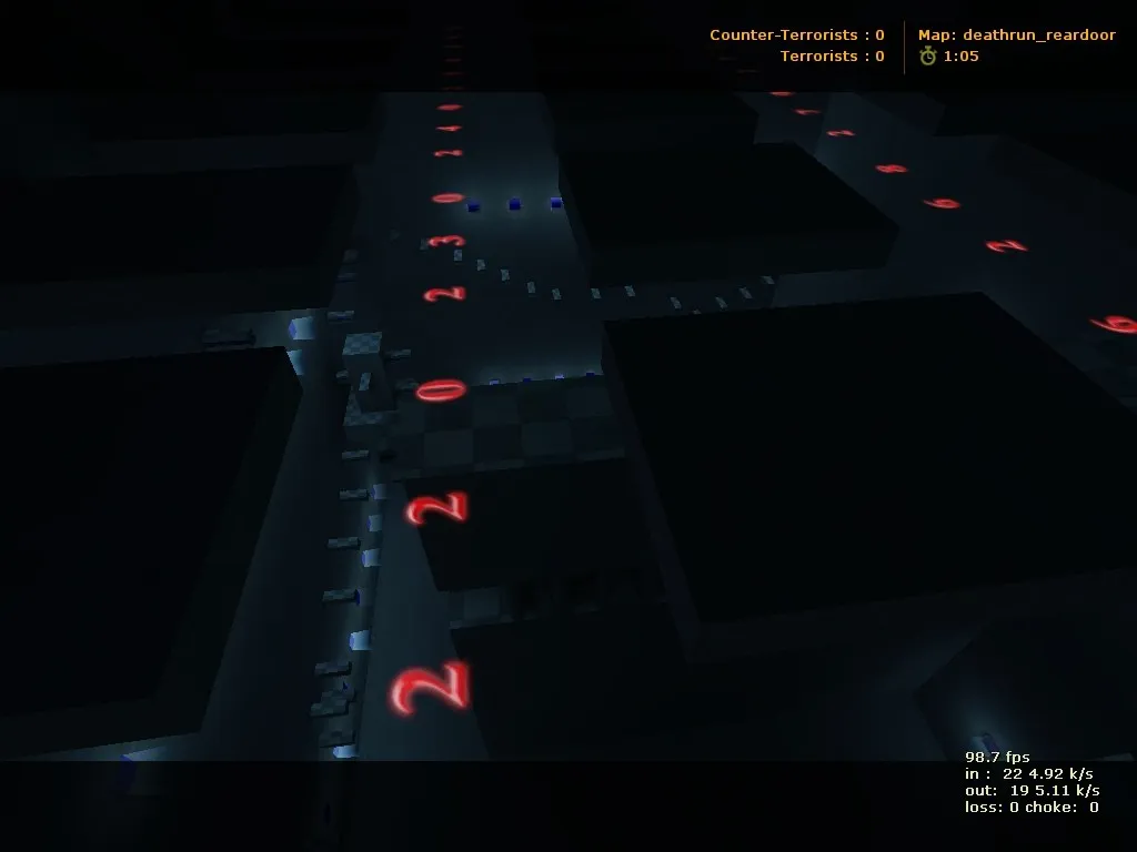 Скриншот  deathrun_reardoor для CS 1.6: рейдран с ловушками, точки для CT/T, .nav и оптимизация wpoly/epoly