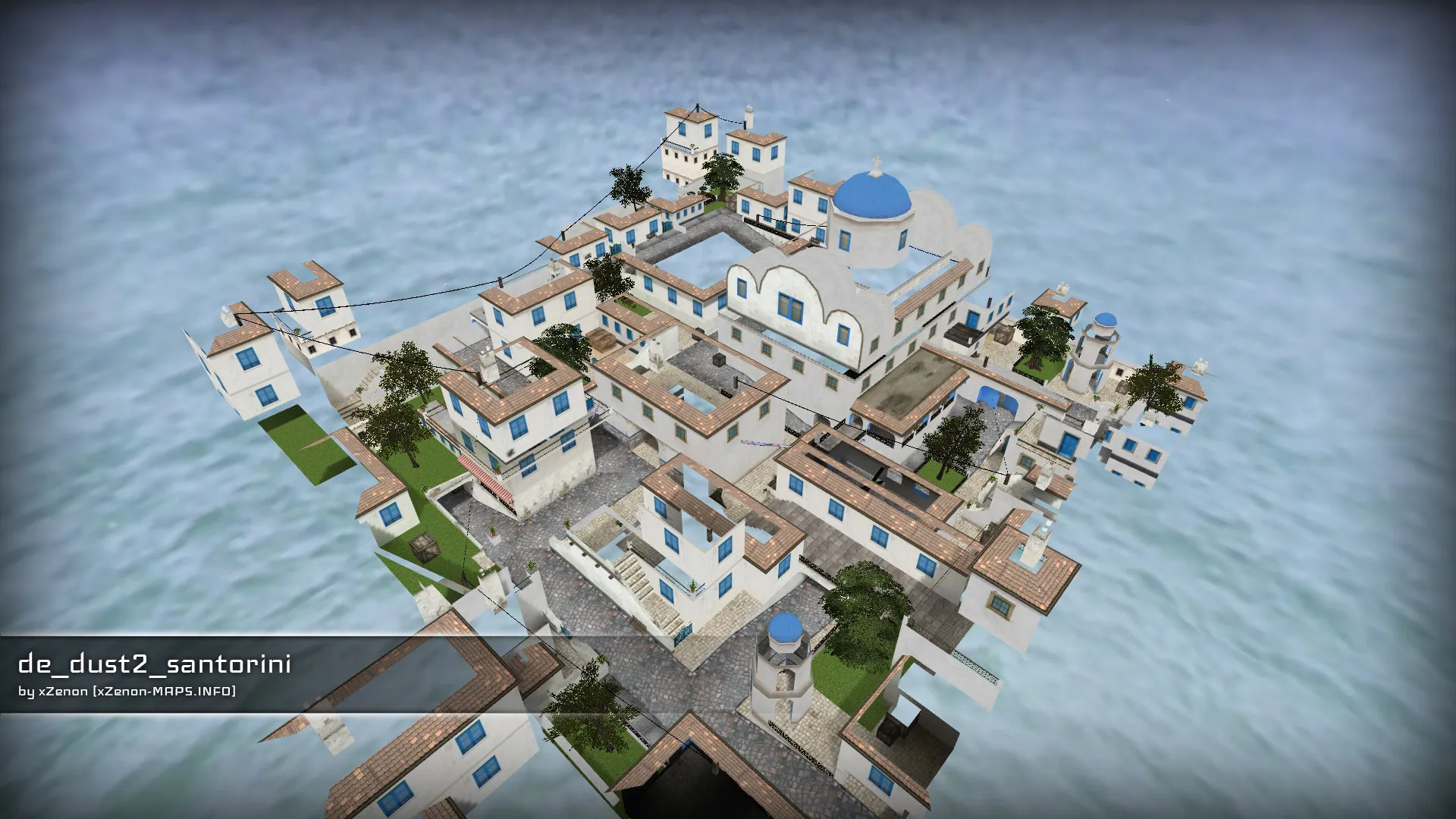 Скриншот  de_dust2_santorini_b2 — DE карта для CS 1.6: точки, маршруты, .nav и оптимизация wpoly/epoly