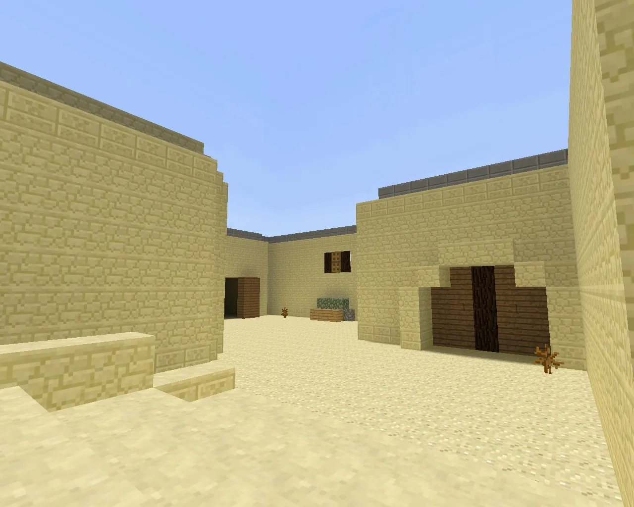 Скриншот  Карта de_dust2_minecraft для CS 1.6: классический Dust2, текстуры в стиле Minecraft, точки, боты, оптимизация