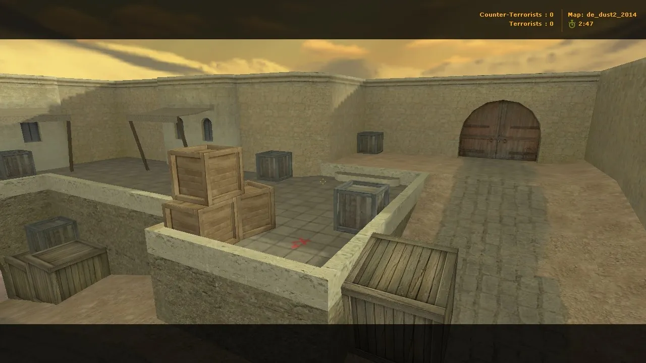 Скриншот  de_dust2_2014 для CS 1.6: тактика A/B, точки, .nav для ботов, оптимизация wpoly/epoly и баланс сторон