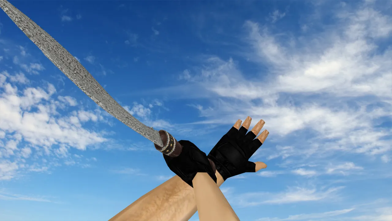 Скриншот Модель ножа Kukri «Дамасская сталь» v_knife для CS 1.6: звуки, анимация осмотра, текстуры и точная модель