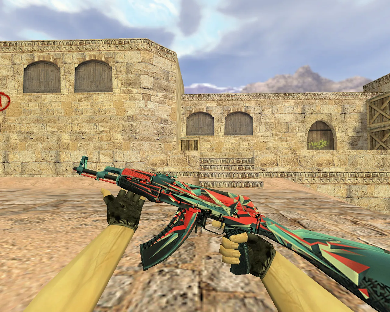 Скриншот Модель «АК-47 Буйство красок» v_ / p_ / w_ для CS 1.6: звуки, анимация осмотра, текстуры и точный вид