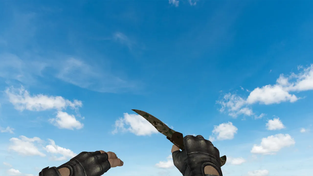 Скриншот v_ knife_falchion пиксельный камуфляж лес — нож для CS 1.6 с анимацией осмотра, звуками и качественными текстурами