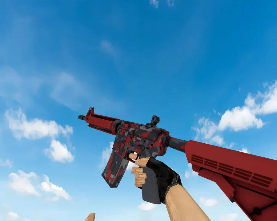 Скриншот M4A4 | Red DDPAT пиксельный камуфляж «Красный» v_ модели для CS 1.6 — звук, анимация осмотра, качество текстур