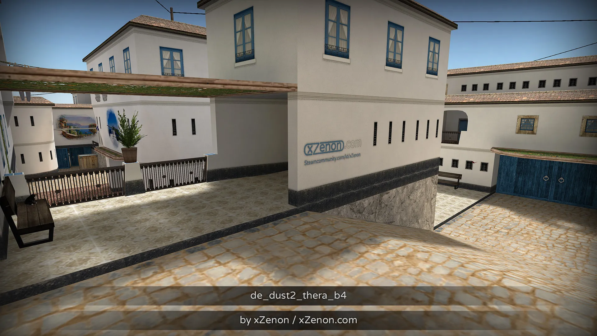 Скриншот  Карта de_dust2_thera_b3 для CS 1.6: тактика за CT и T, точки, маршруты, боты (.nav), оптимизация