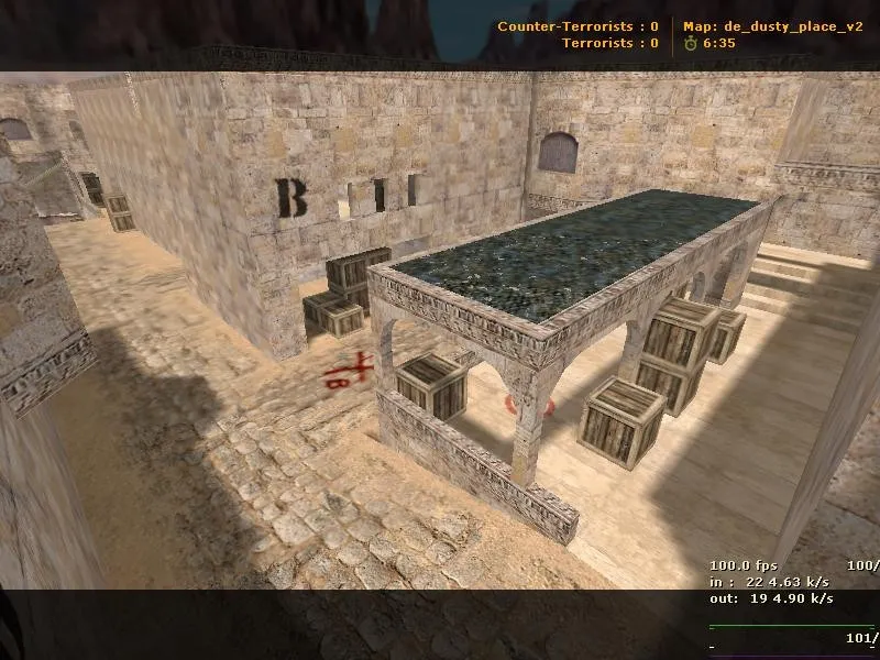 Скриншот  de_dusty_place_v2 для CS 1.6: тактика за Т и КТ, точки, .nav, оптимизация wpoly/epoly