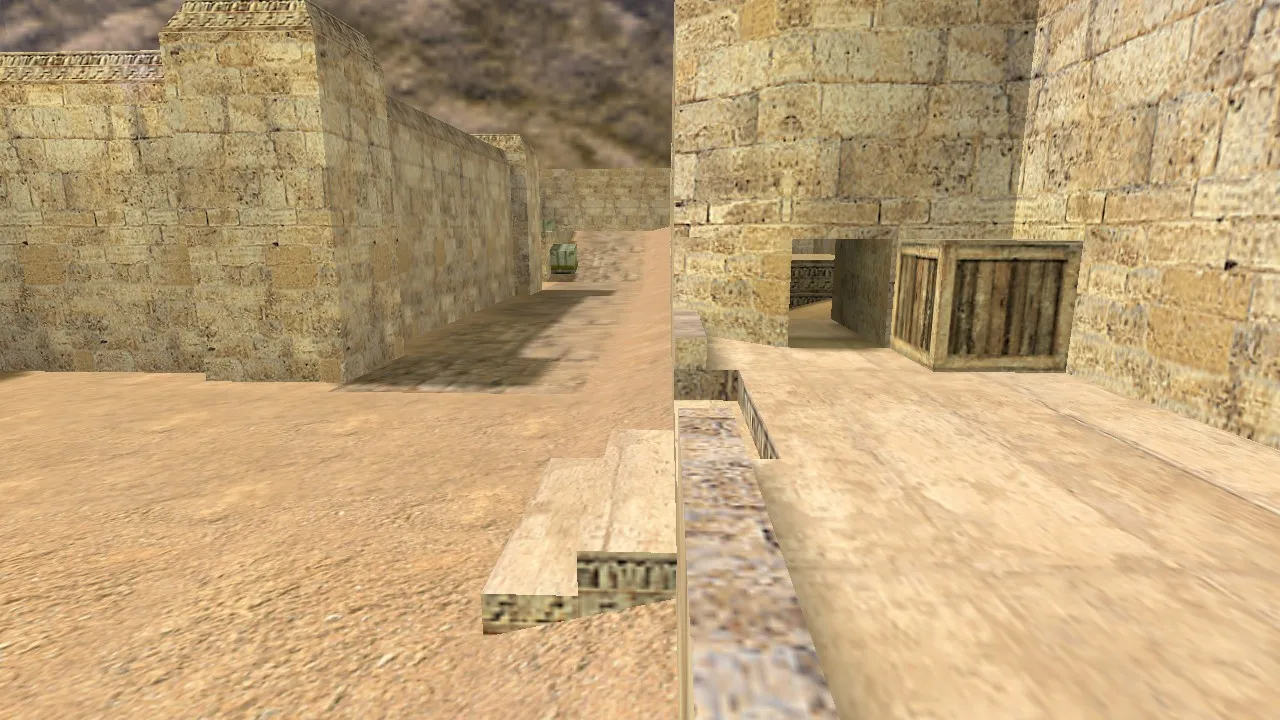 Скриншот Карта de_dust2_remake для CS 1.6: баланс сторон, точки под плент/раш, .nav для ботов и оптимизация