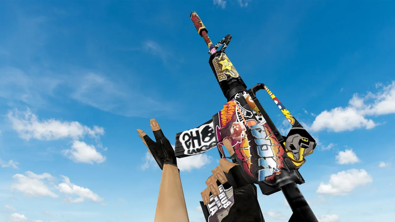 Скриншот Модель v_m4a1, p_m4a1, w_m4a1 «Default M4A1 Sticker» для CS 1.6: звуки, анимации осмотра и качественные текстуры