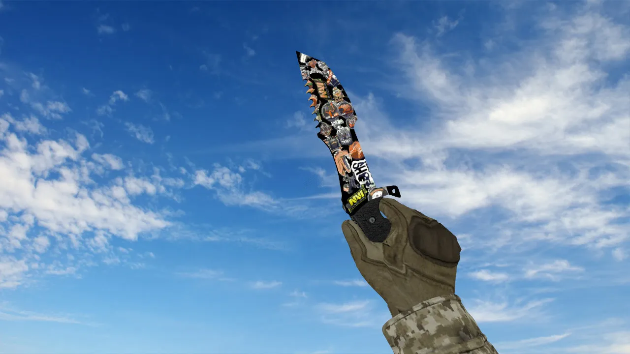 Скриншот Модель v_ и p_ ножа Huntsman Knife Sticker Bomb для CS 1.6: звуки, анимация осмотра, качество текстур