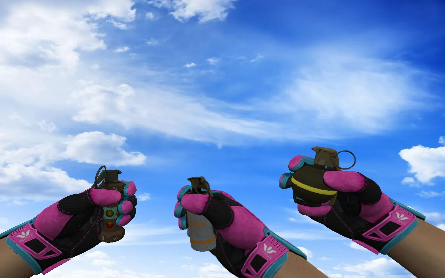 Скриншот  Пак «Спортивные перчатки Порок» для CS 1.6: v_ p_ w_ модели, розовый сет, ножи и перчатки, звуки и анимации осмотра