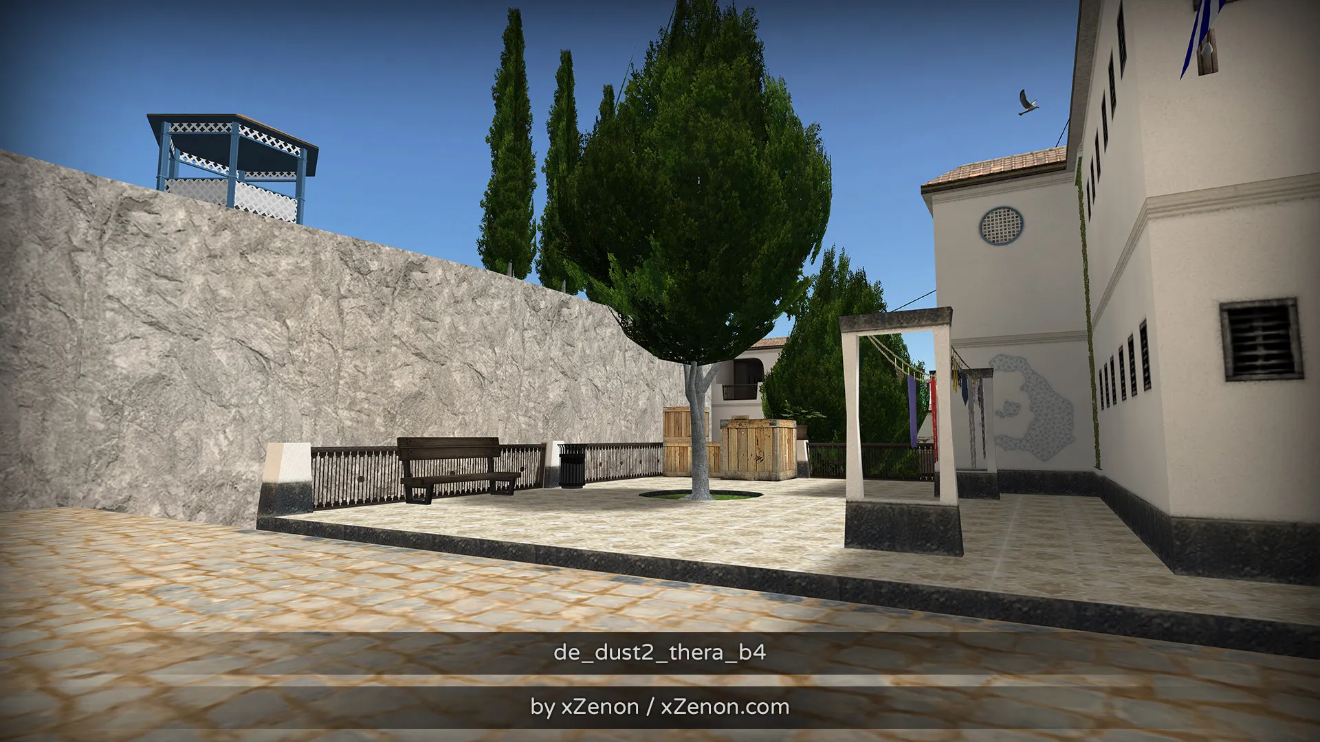 Скриншот  Карта de_dust2_thera_b3 для CS 1.6: тактика за CT и T, точки, маршруты, боты (.nav), оптимизация