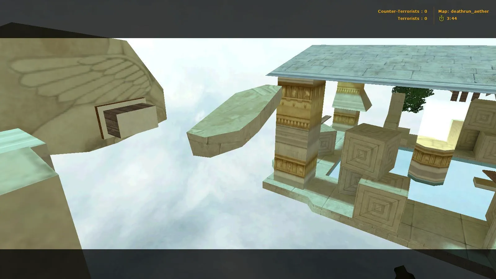 Скриншот  deathrun_aether_b1 для CS 1.6: карта deathrun, точки, раунды, .nav для ботов и оптимизация