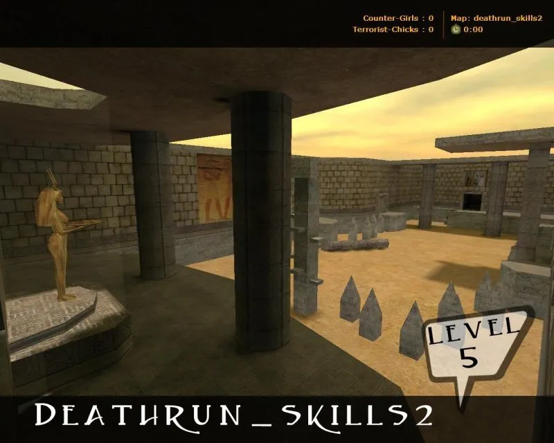 Скриншот  deathrun_skills2 для CS 1.6: карта deathrun, точки, раунды, баланс сторон и боты по .nav