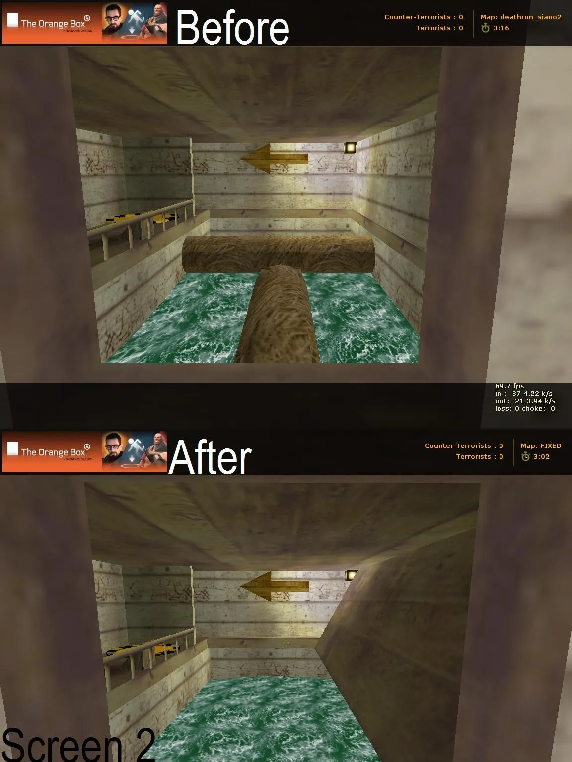 Скриншот  deathrun_siano2_fixed для CS 1.6: карта deathrun, тактика терр/контр, .nav, оптимизация wpoly/epoly