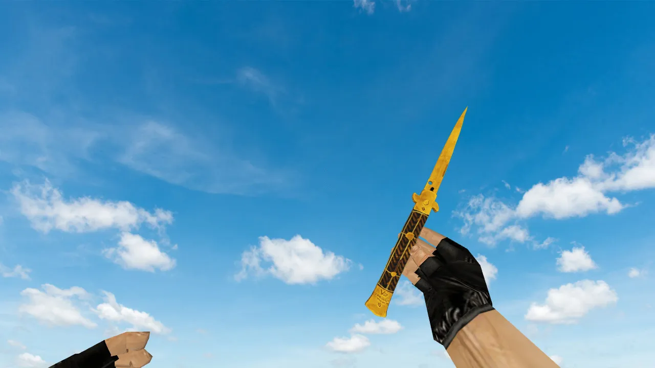 Скриншот Модель ножа «Stiletto Fine Gold» v_knife_p v_knife_b p_knife w_knife для CS 1.6: звуки, осмотр, текстуры