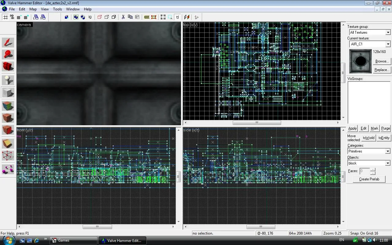 Скриншот  Карта de_aztec2x2_v2 для CS 1.6: планировка, точки, .nav для ботов, оптимизация wpoly/epoly