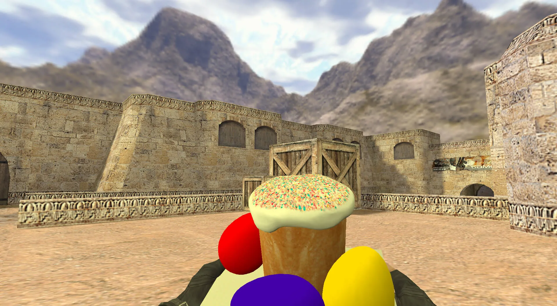 Скриншот Модель v_grenade «Граната Пасхальные лакомства» для CS 1.6: звуки, осмотр, текстуры и настройка без риска