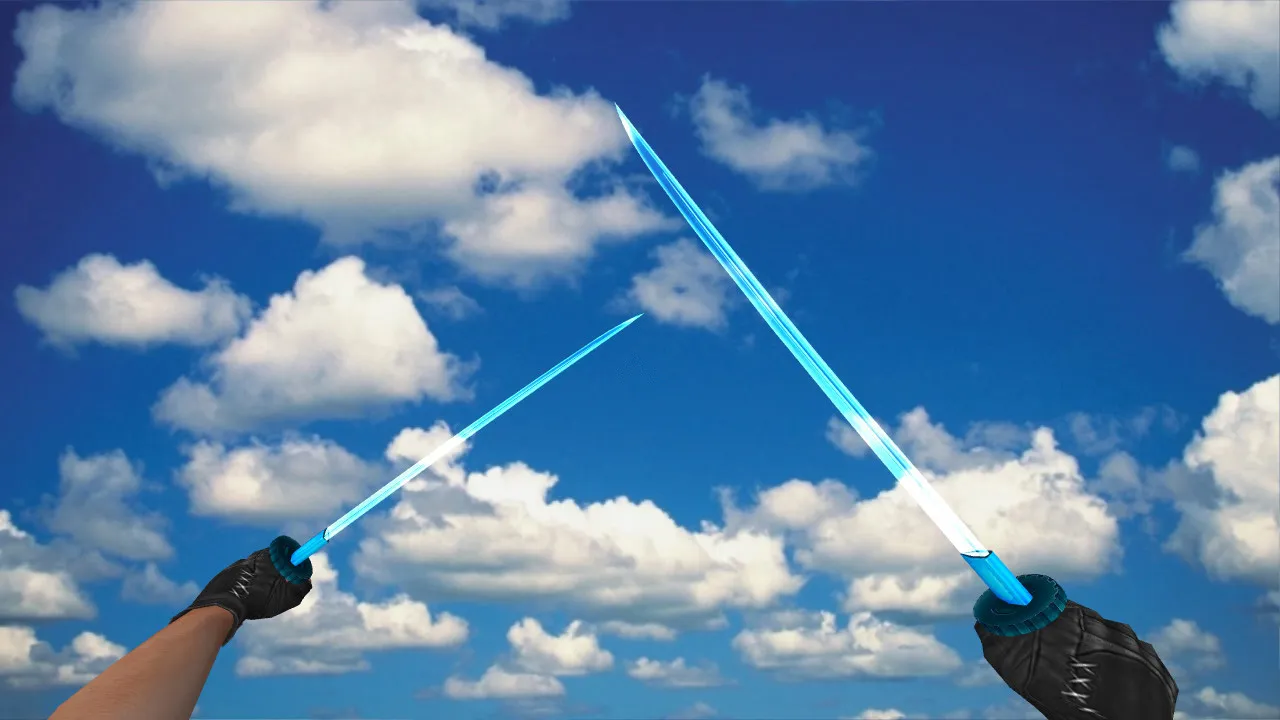 Скриншот Модель ножа Dual Katana Crystal для CS 1.6: v_ и p_ модели, звуки, анимация осмотра, качество текстур