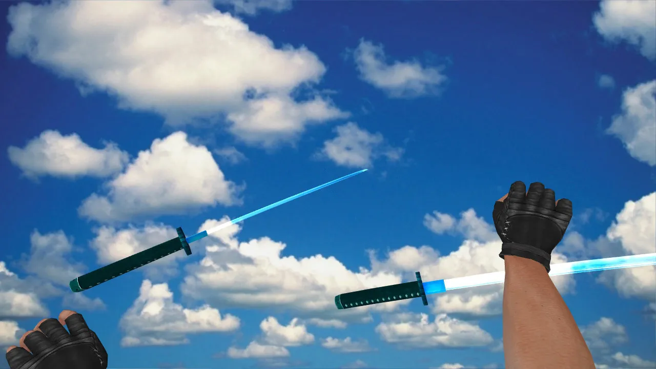 Скриншот Модель ножа Dual Katana Crystal для CS 1.6: v_ и p_ модели, звуки, анимация осмотра, качество текстур