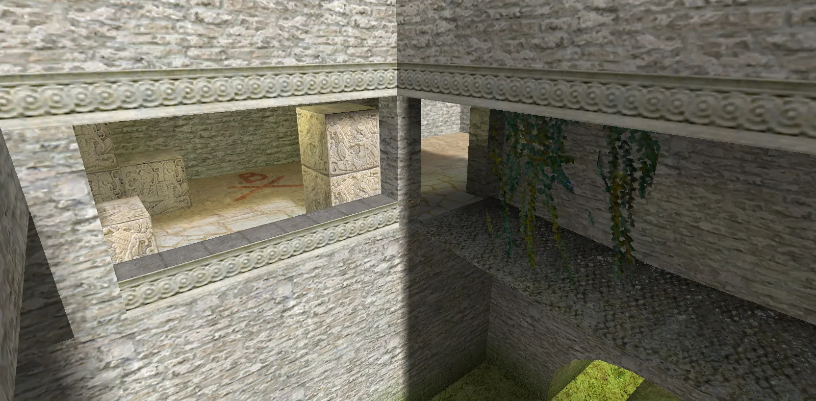 Скриншот  Карта de_aztec2ext для CS 1.6: тактика за Т и КТ, точки, .nav, оптимизация wpoly/epoly