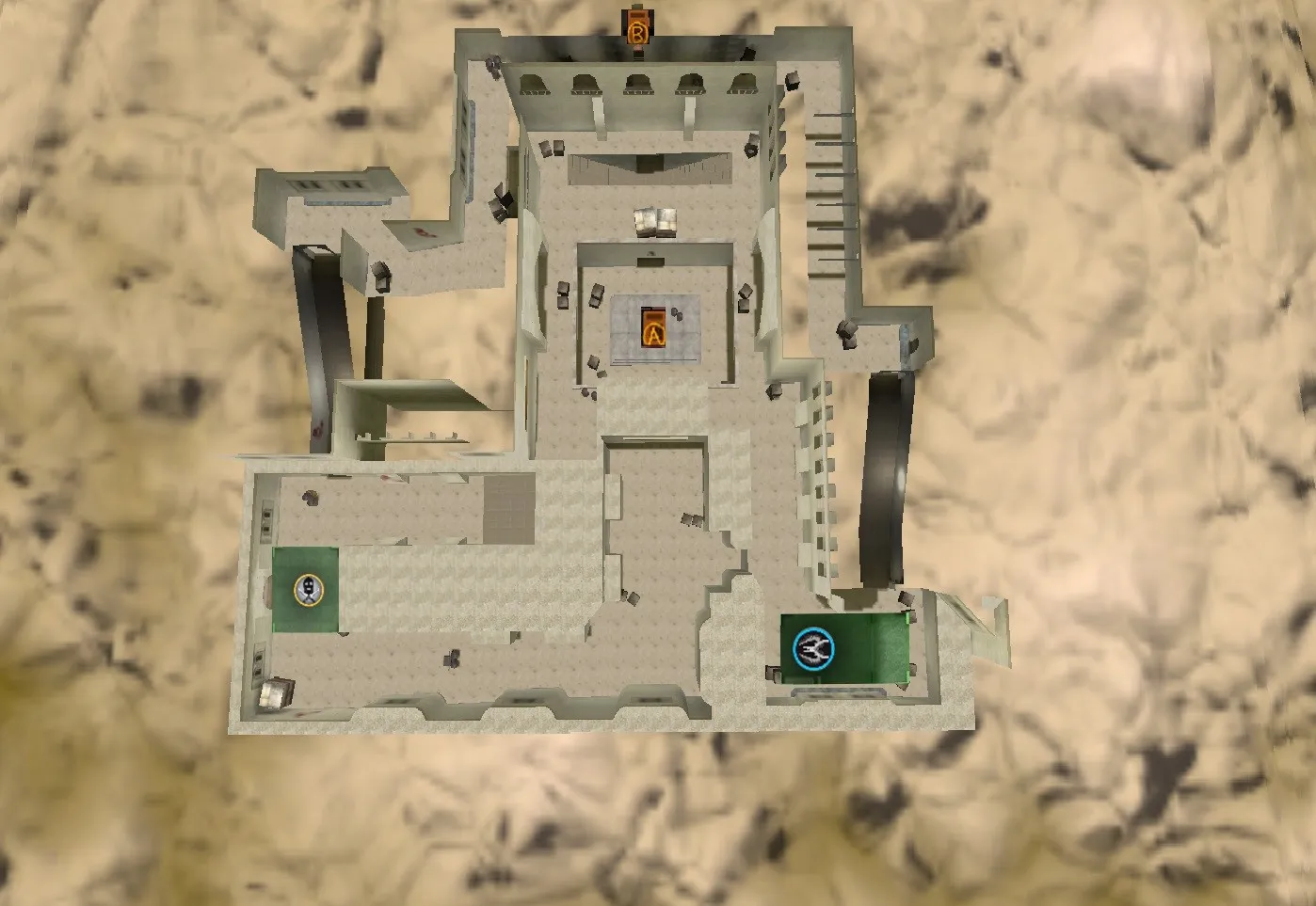 Скриншот  Карта de_anarchy_csgo для CS 1.6: баланс сторон, точки, .nav для ботов и оптимизация wpoly/epoly