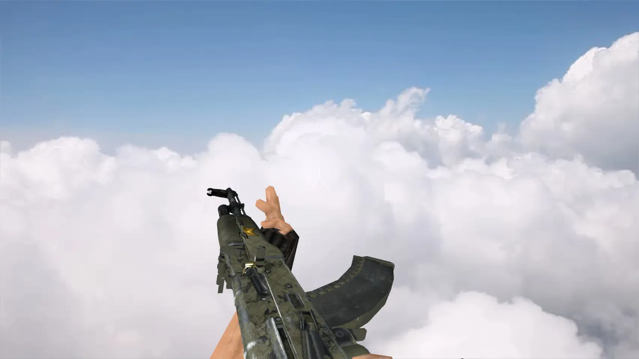 Скриншот v_ak47 «Африканская сетка» с наклейками: модель АК-47 для CS 1.6 с анимацией осмотра, звуками и качественными текстурами