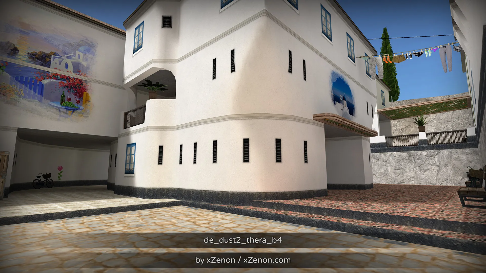 Скриншот  Карта de_dust2_thera_b3 для CS 1.6: тактика за CT и T, точки, маршруты, боты (.nav), оптимизация