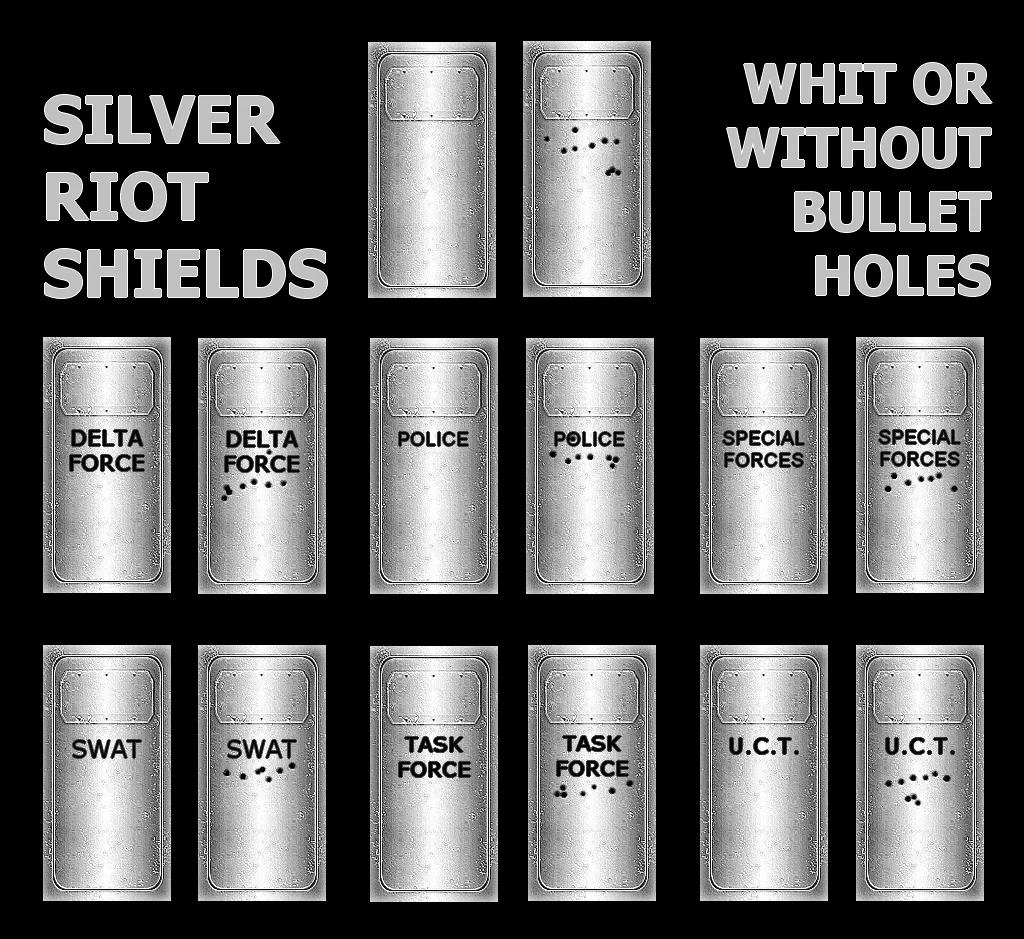 Скриншот  Модель «Black and Silver Riot Shields» (v_, p_, w_) для CS 1.6: текстуры 1024x1024, анимация осмотра и звуки