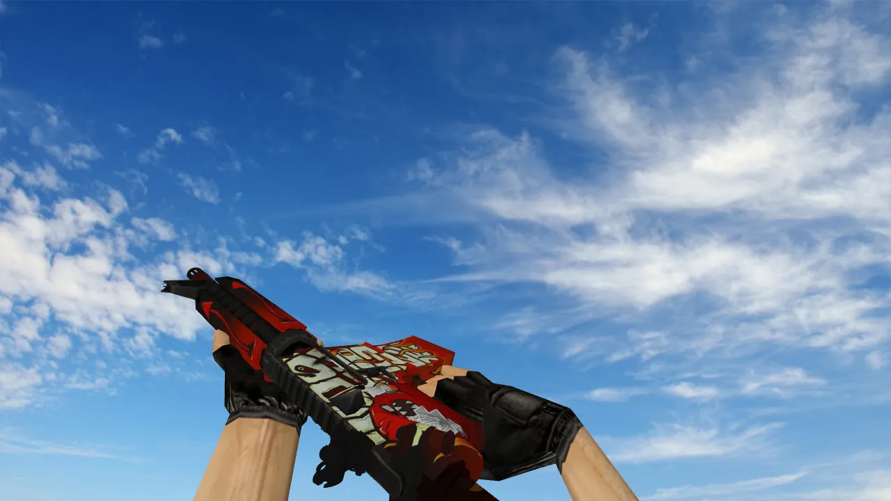 Скриншот Модель M4A4 «Адское пламя» стикеры v_ для CS 1.6: звуки, анимация осмотра и текстуры