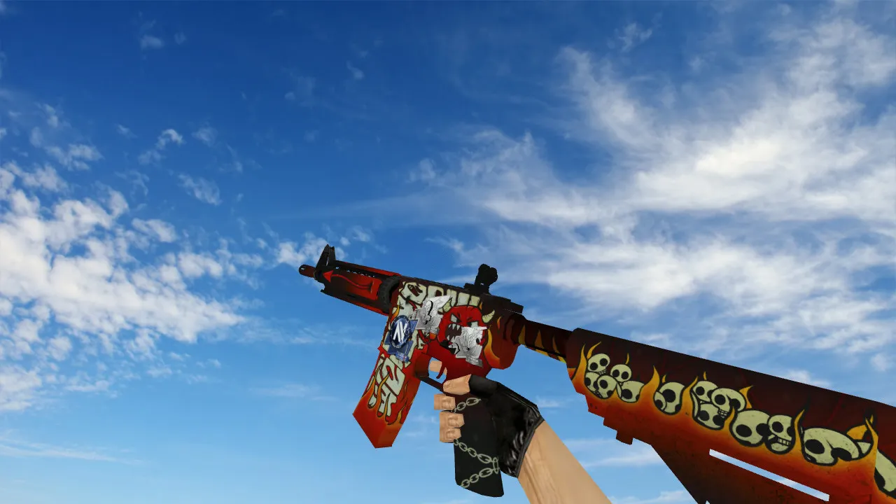 Скриншот Модель M4A4 «Адское пламя» стикеры v_ для CS 1.6: звуки, анимация осмотра и текстуры