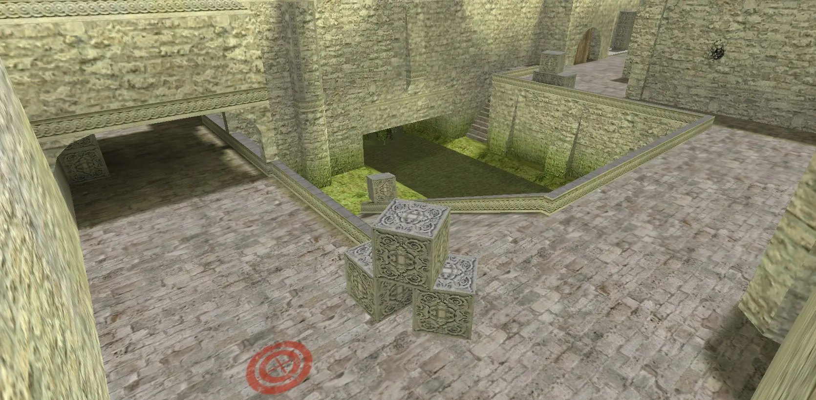 Скриншот Карта de_aztecb для CS 1.6: баланс сторон, точки, .nav для ботов и оптимизация wpoly/epoly