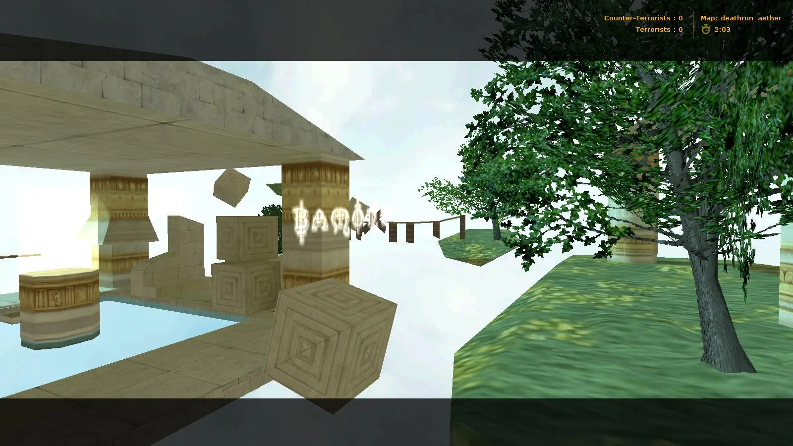 Скриншот  deathrun_aether_b1 для CS 1.6: карта deathrun, точки, раунды, .nav для ботов и оптимизация