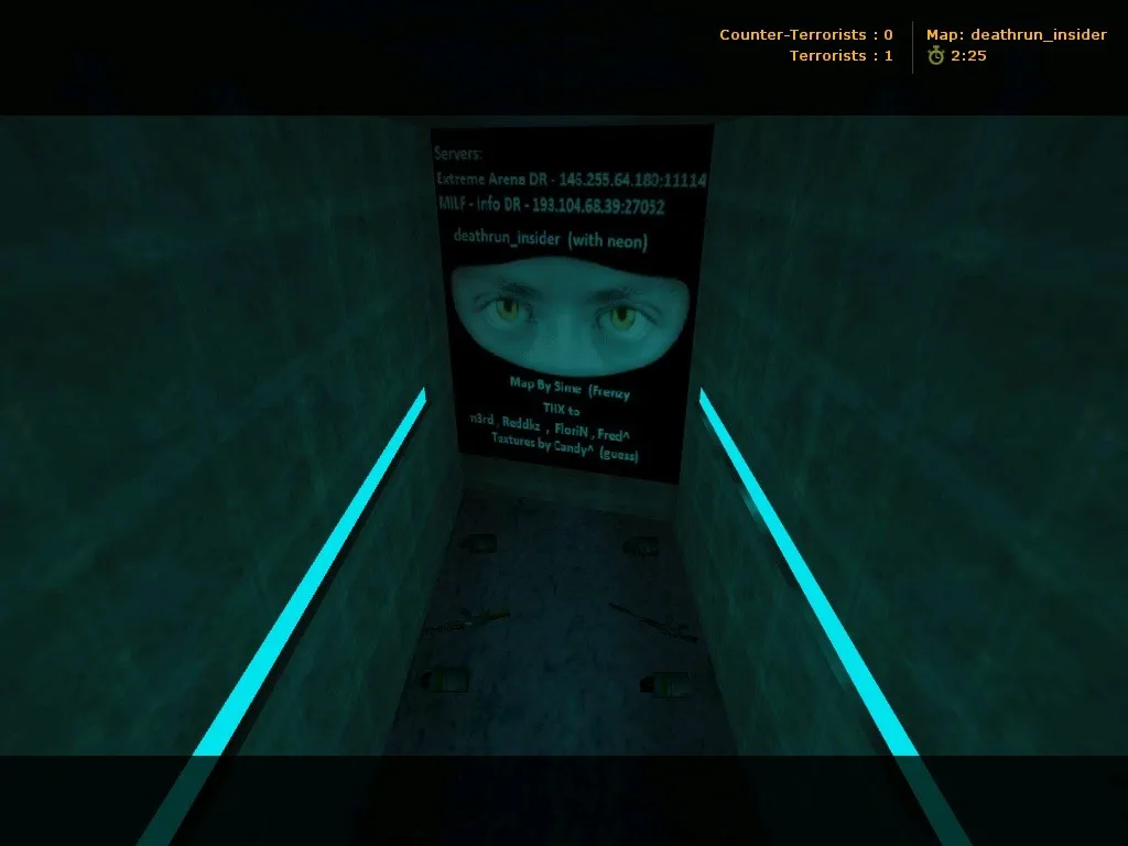 Скриншот  deathrun_insider карта для CS 1.6: ловушки, раунды, точки, .nav и оптимизация для стабильной игры