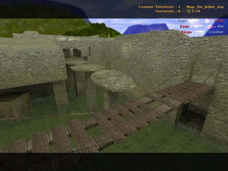 Скриншот Карта de_aztec_esp для CS 1.6: точки, маршруты, .nav для ботов, оптимизация wpoly/epoly и баланс сторон