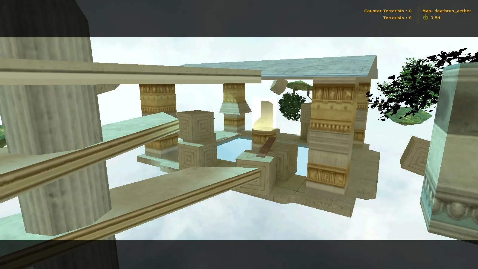 Скриншот  deathrun_aether_b1 для CS 1.6: карта deathrun, точки, раунды, .nav для ботов и оптимизация