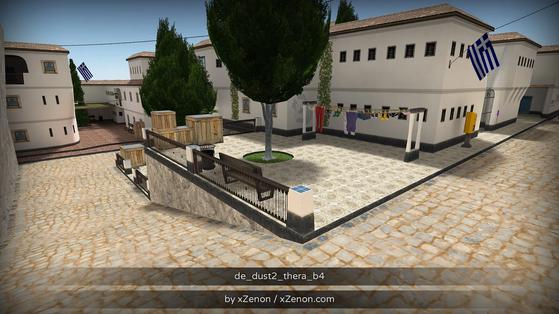 Скриншот  Карта de_dust2_thera_b3 для CS 1.6: тактика за CT и T, точки, маршруты, боты (.nav), оптимизация