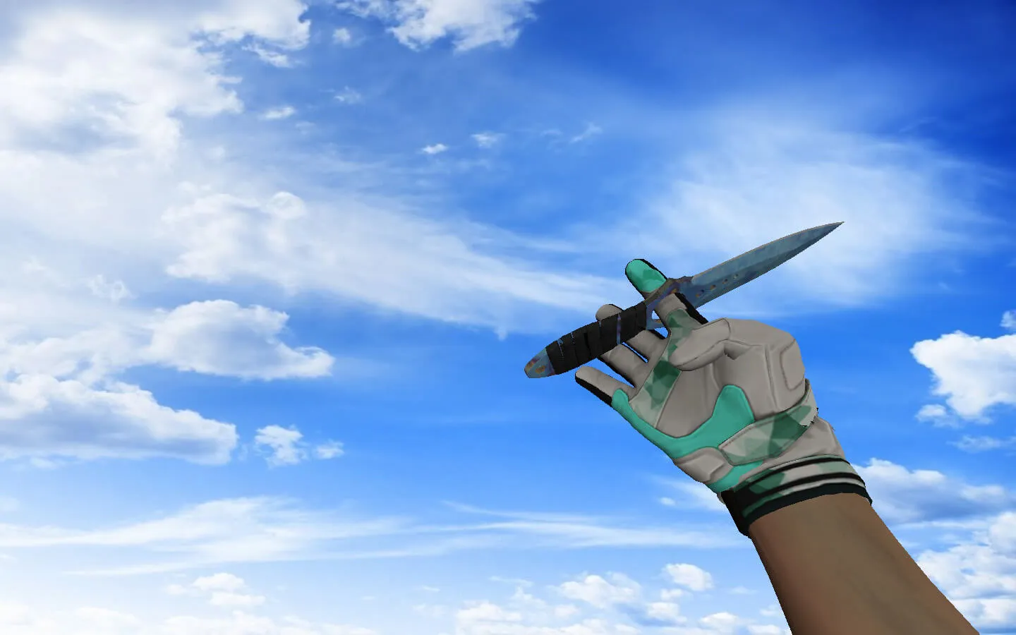 Скриншот Модель v_☆ Скелетный нож | Поверхностная закалка (403 паттерн Blue Gem) для CS 1.6: звуки, анимация осмотра, качество текстур