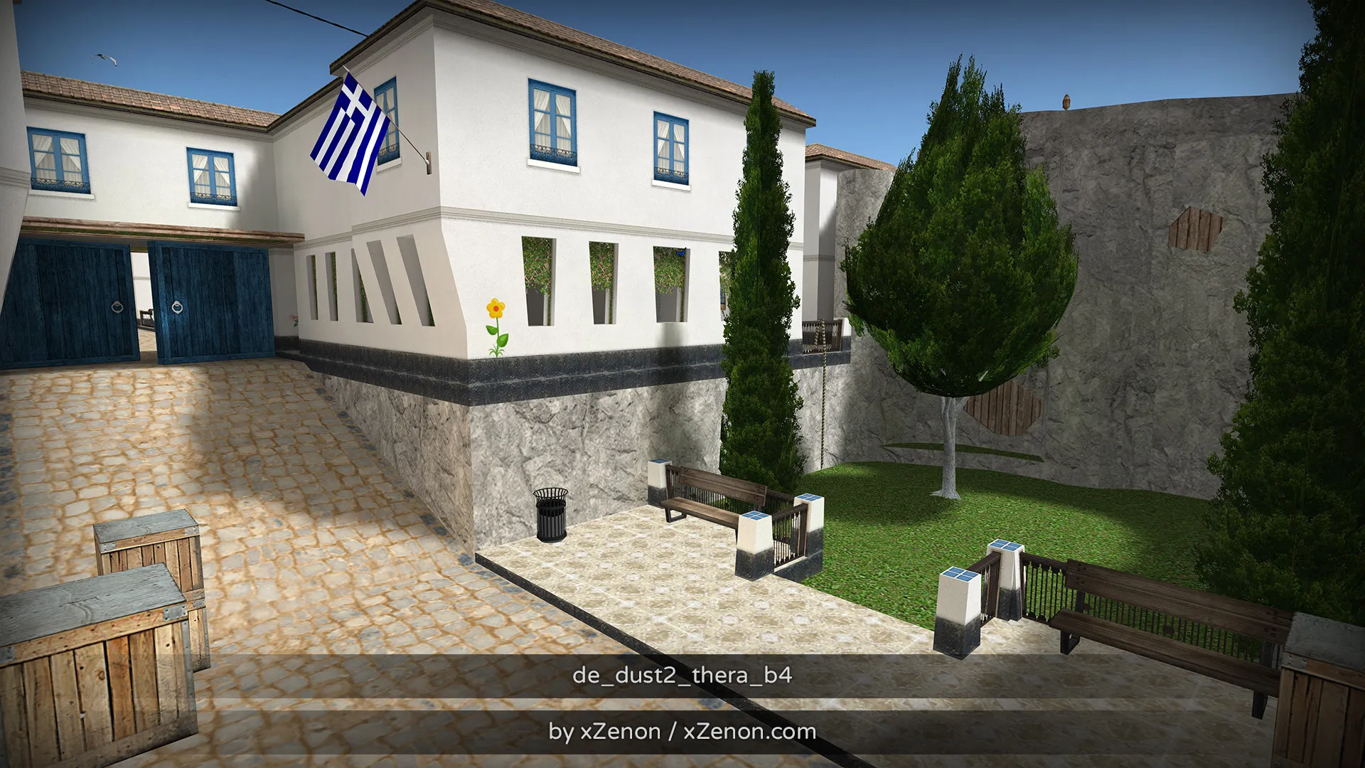 Скриншот  Карта de_dust2_thera_b3 для CS 1.6: тактика за CT и T, точки, маршруты, боты (.nav), оптимизация