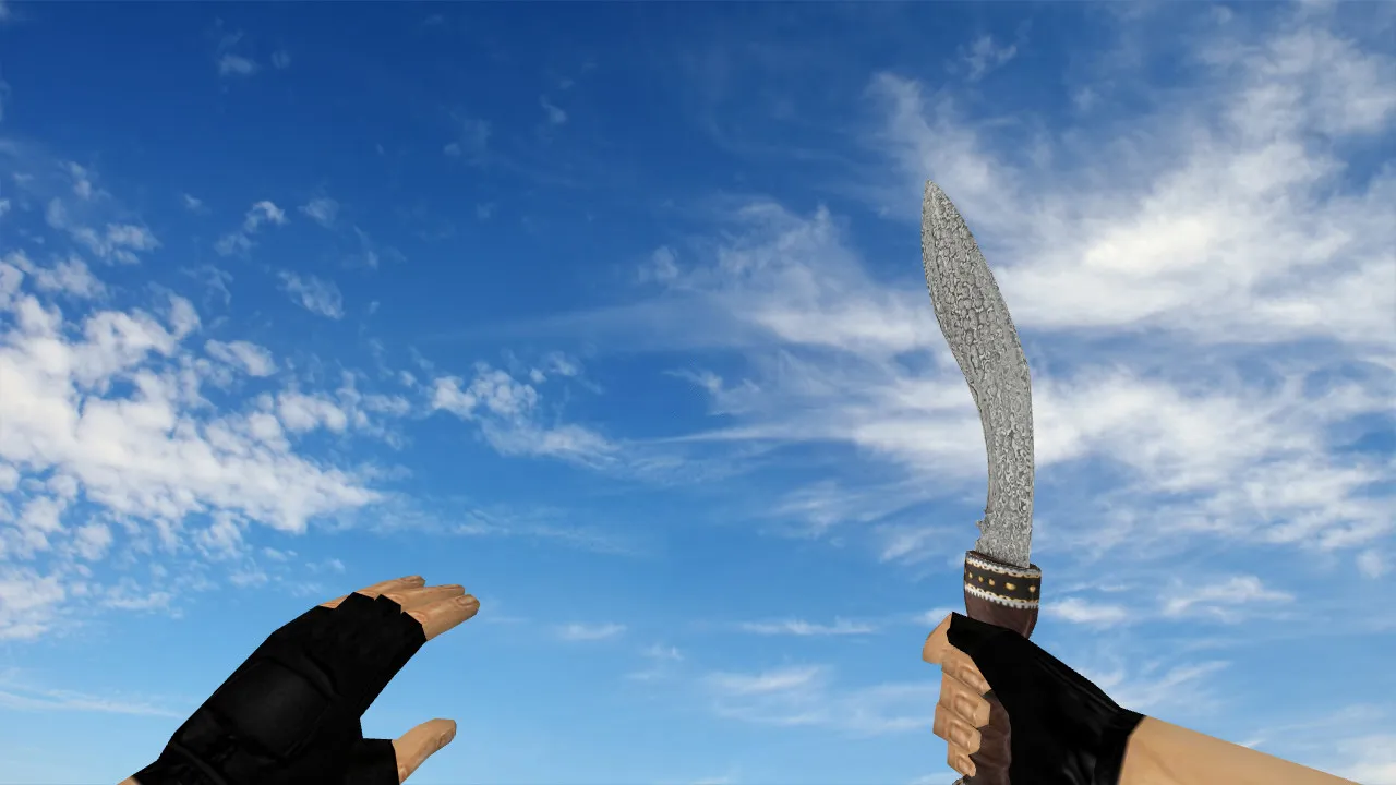 Скриншот Модель ножа Kukri «Дамасская сталь» v_knife для CS 1.6: звуки, анимация осмотра, текстуры и точная модель