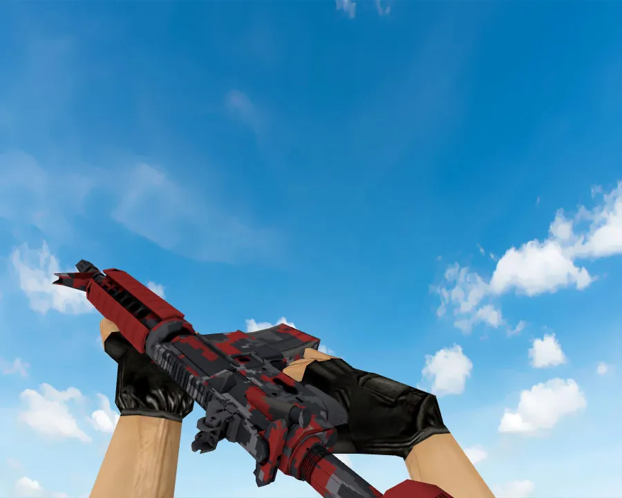 Скриншот M4A4 | Red DDPAT пиксельный камуфляж «Красный» v_ модели для CS 1.6 — звук, анимация осмотра, качество текстур