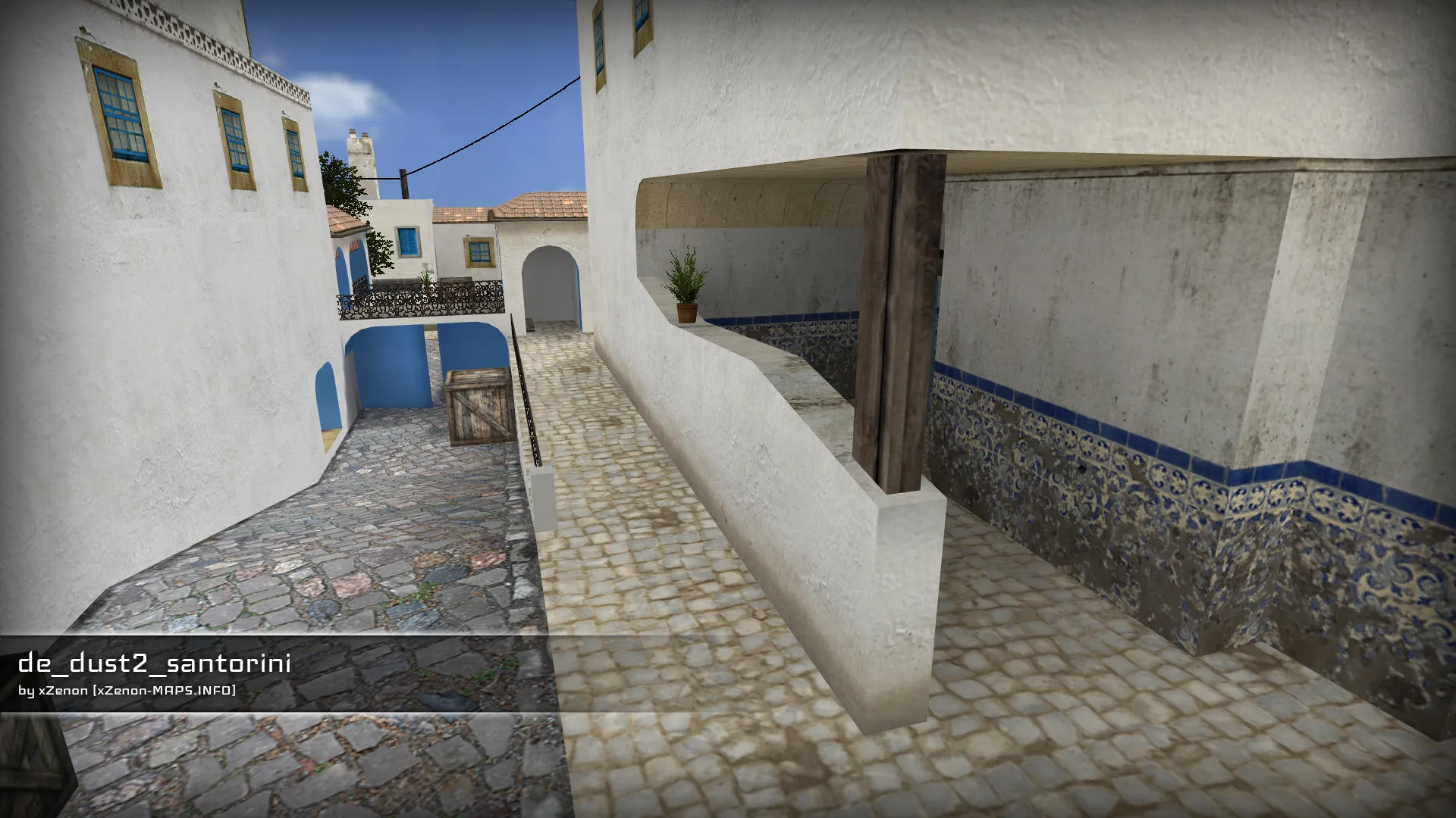 Скриншот  de_dust2_santorini_b2 — DE карта для CS 1.6: точки, маршруты, .nav и оптимизация wpoly/epoly