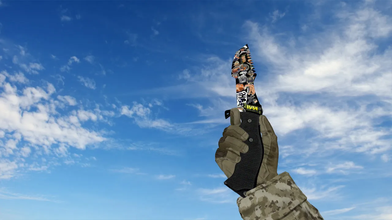 Скриншот Модель v_ и p_ ножа Huntsman Knife Sticker Bomb для CS 1.6: звуки, анимация осмотра, качество текстур