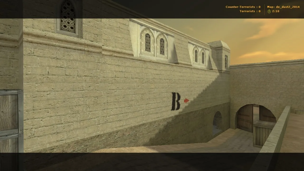 Скриншот  de_dust2_2014 для CS 1.6: тактика A/B, точки, .nav для ботов, оптимизация wpoly/epoly и баланс сторон