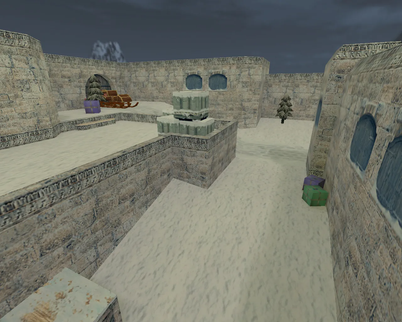 Скриншот  de_dust2_xmas для CS 1.6: карта DE с балансом сторон, точками под заходы и оптимизацией wpoly/epoly