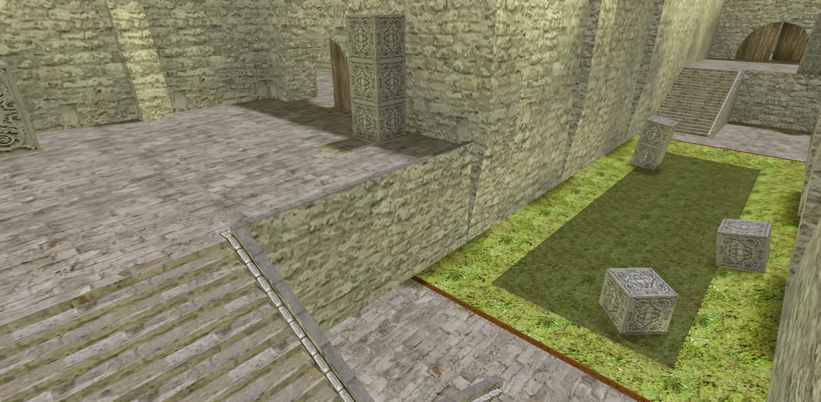 Скриншот Карта de_aztecb для CS 1.6: баланс сторон, точки, .nav для ботов и оптимизация wpoly/epoly