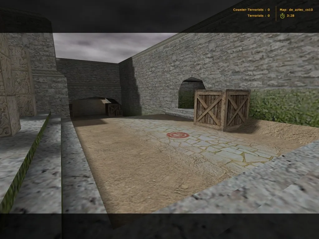 Скриншот de_aztec_cs10 для CS 1.6: карта, баланс сторон, тактики, .nav и оптимизация wpoly/epoly