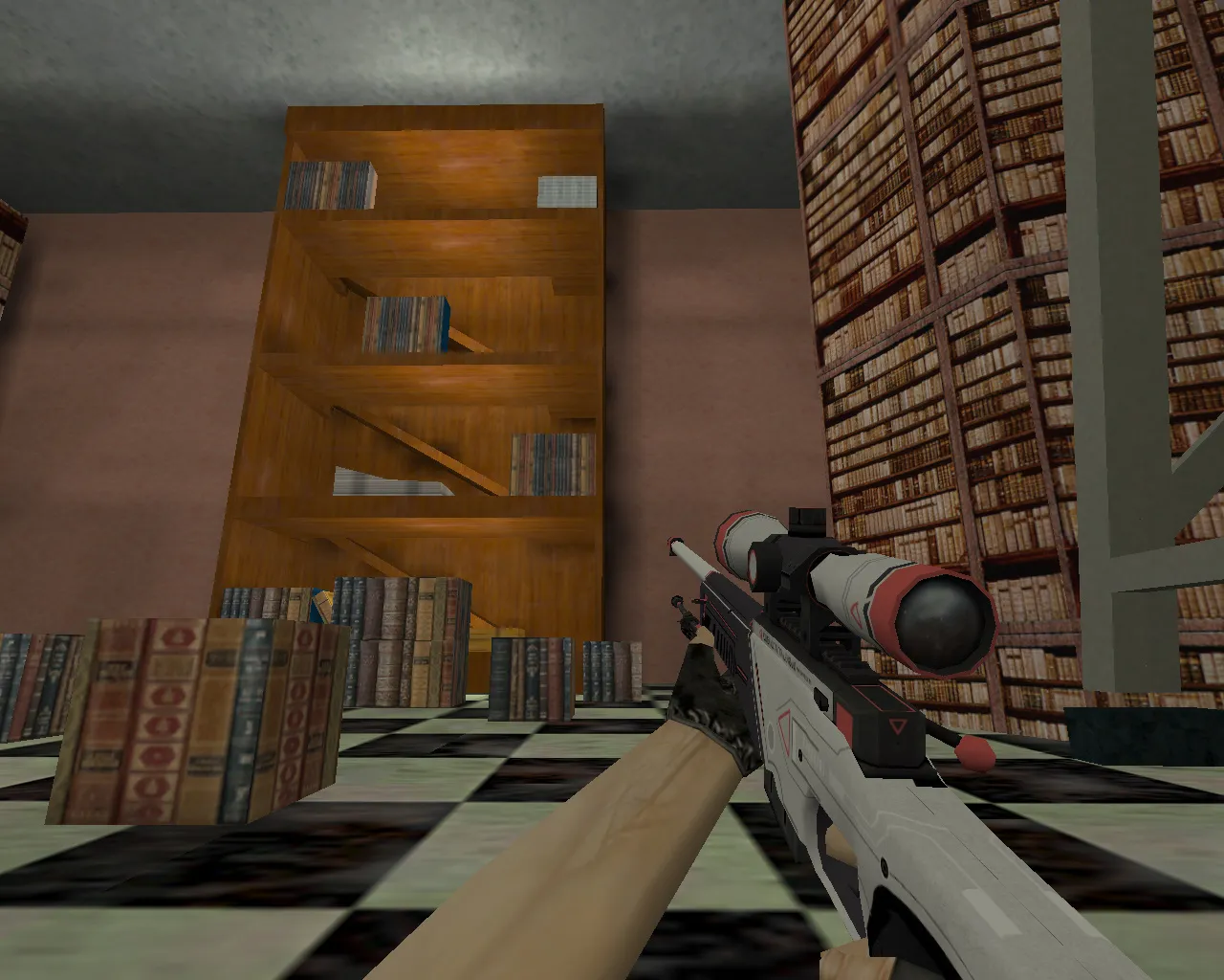 Скриншот  Карта awp_library_b1 для CS 1.6: точки под AWP, тайминги, .nav и оптимизация wpoly/epoly