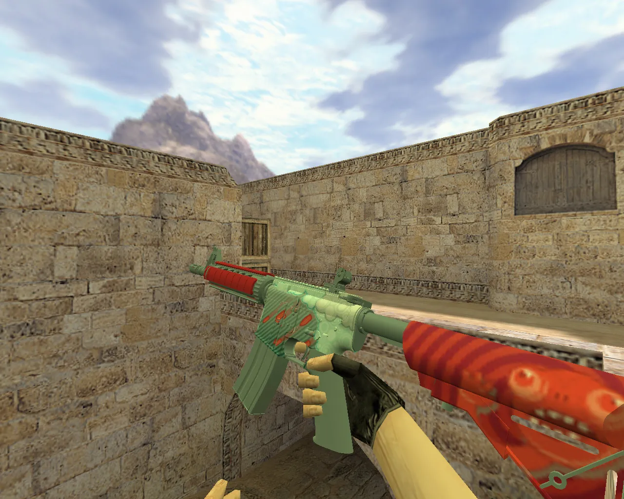 Скриншот Модель M4A4 «Дождь из пуль» v_m4a4p для CS 1.6: текстуры, звук, анимация осмотра и настройка оружия