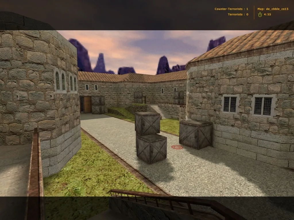 Скриншот de_cbble_cs15 для CS 1.6: карта De_Cbble, точки для Т и CT, оптимизация и .nav для ботов